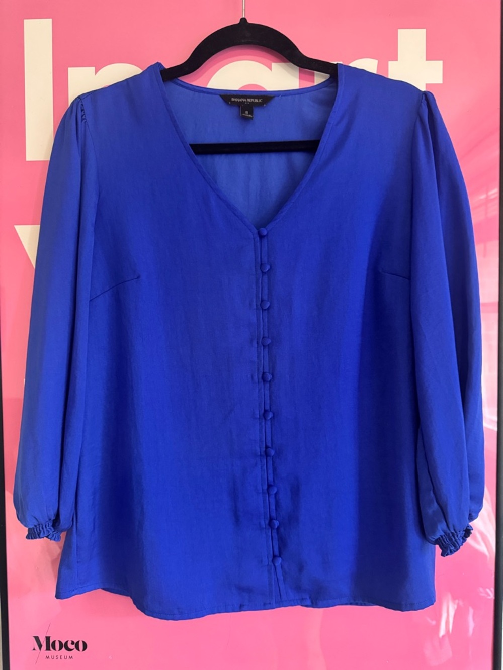 Banana Republic Cobalt Blue V-Neck Button-Front Blouse